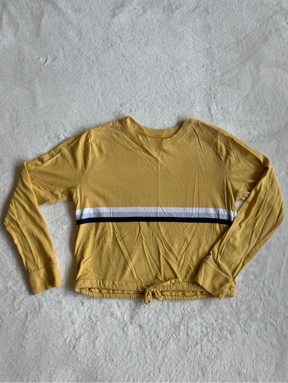 Hollister Boyfriend T-Shirt Colorblock Yellow White Navy Drawstring Hem M